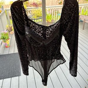 Black leopard cheetah body suit bodice velvety